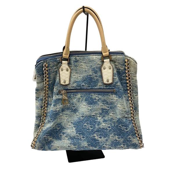 GUESS◆トートバッグ/デニム/BLU/総柄/DS493807