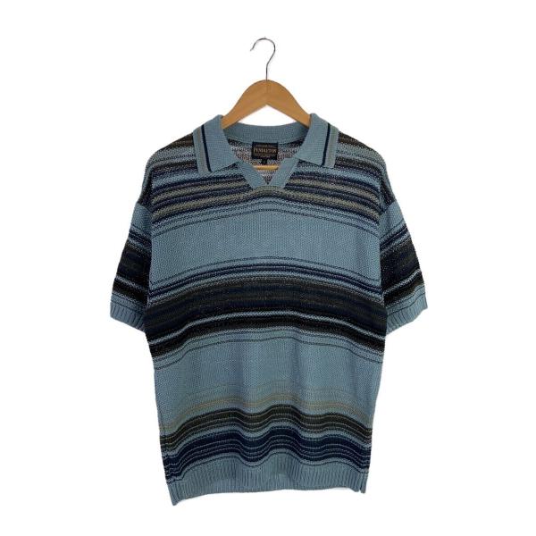 PENDLETON◆ポロシャツ/S/アクリル/BLU/ボーダー/4275-6201