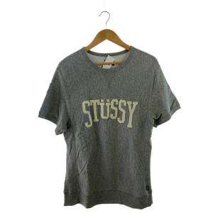 STUSSY◆Vガゼット/スウェットロゴTシャツ/M/コットン/GRY