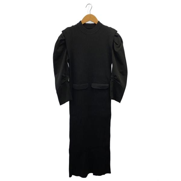 AMERI◆長袖ワンピース/S/ポリエステル/BLK/無地/01220530300