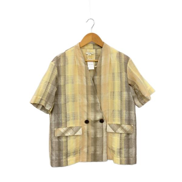 AMERI◆25SS/CHECK EMBROIDERY NO COLLAジャケット/ナイロン/YLW...