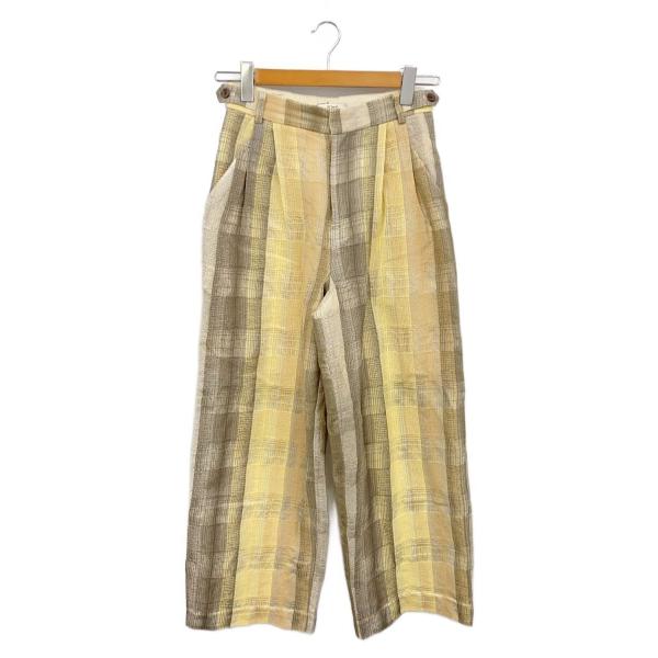 AMERI◆CHECK EMBROIDERY STRAIGHT PANTS/ボトム/S//YLW/0...