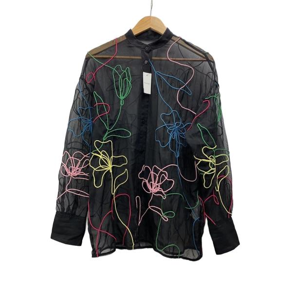 AMERI◆長袖シャツ/FREE/ポリエステル/BLK/総柄/0225104930790//