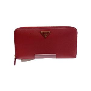 PRADA◆長財布/レザー/RED/無地/レディース