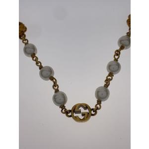 GUCCI◆ネックレス/アラベスク/フラワーパール/インターロッキングG/メタル/GLD/レディース