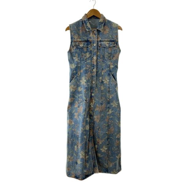 AMERI◆25SS/FIORE PRINT DENIM DRESS/S/コットン/IDG/花柄/0...
