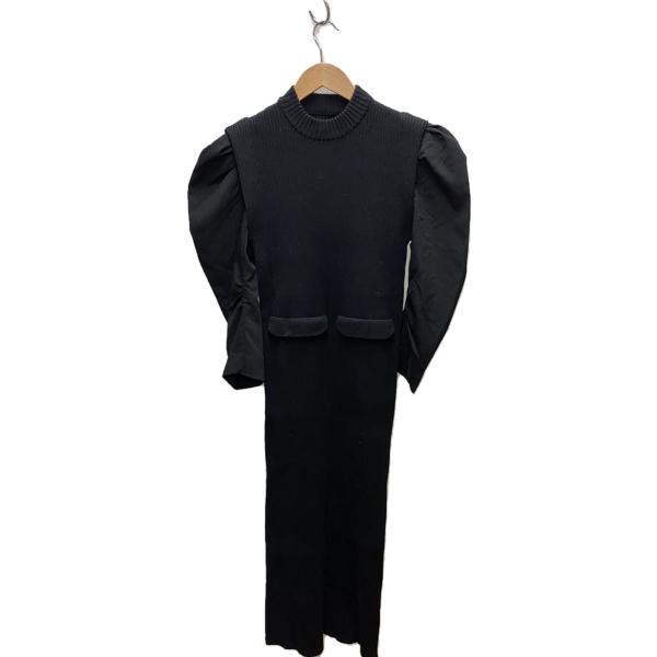 AMERI◆長袖ワンピース/S/ポリエステル/BLK/無地/01220530300