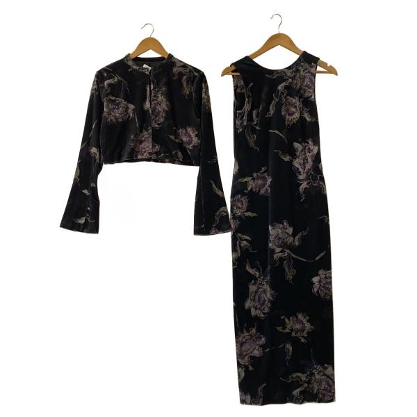 AMERI◆DRY FLOWER VELOUR DRESS/セットアップ/S/ポリエステル/BLK/...