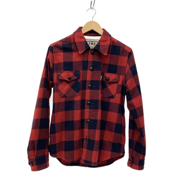 TMT◆ネルシャツ/M/コットン/RED/チェック/TSH-F1803