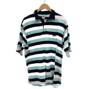 STUSSY◆ポロシャツ/XL/コットン/BLU/ボーダー