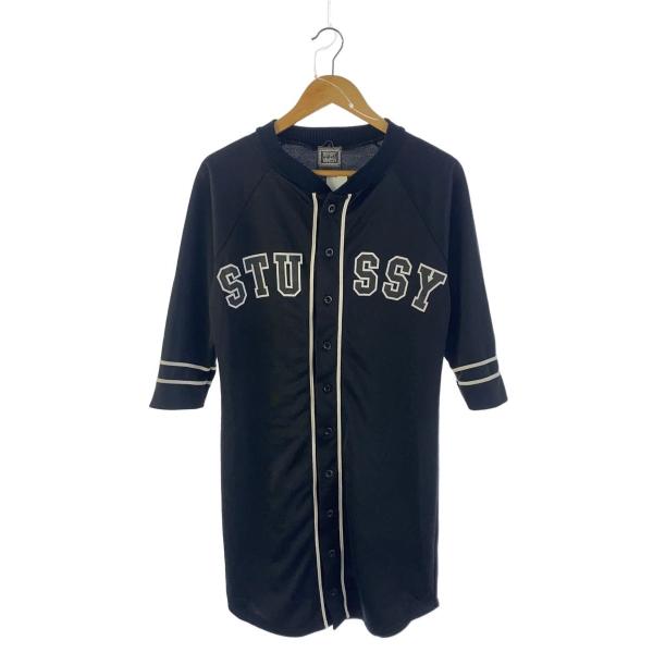 STUSSY WOMEN◆ナンバリング/TRIBE 80/半袖ワンピース/M/ポリエステル/ブラック...