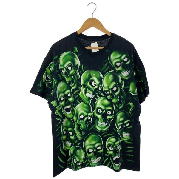 LIQUID BLUE◆Tシャツ/XL/コットン/BLK/スカル総柄