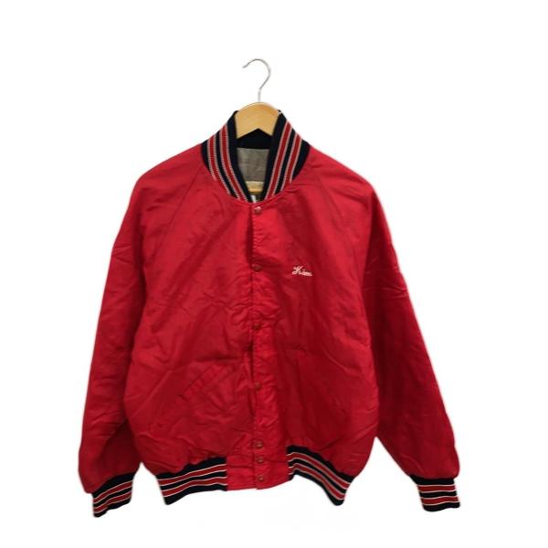 DeLONG◆70〜80s/スカジャン/M/ナイロン/レッド/無地