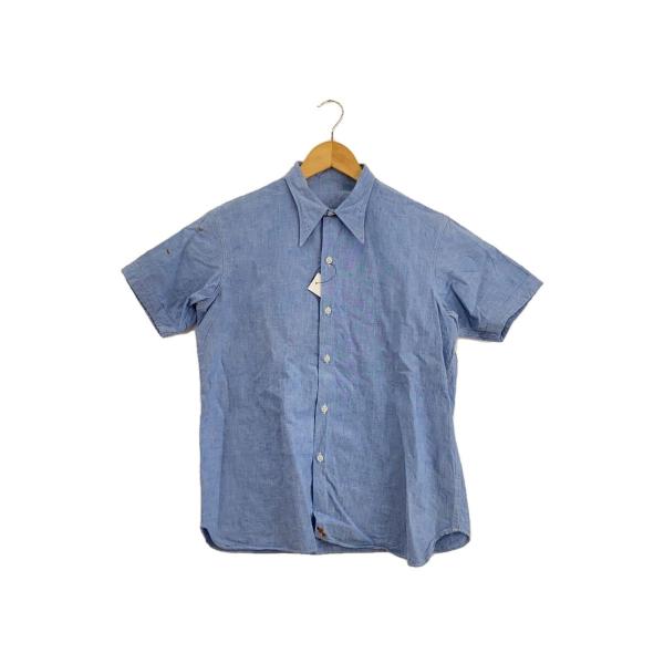 EURO VINTAGE◆40-50s/ガラスボタン/焼け有/半袖シャツ/--/コットン/BLU/無...