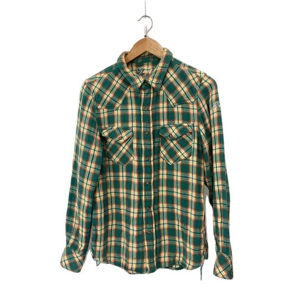 TMT◆長袖シャツ/S/コットン/グリーン/TSH-F1102AX