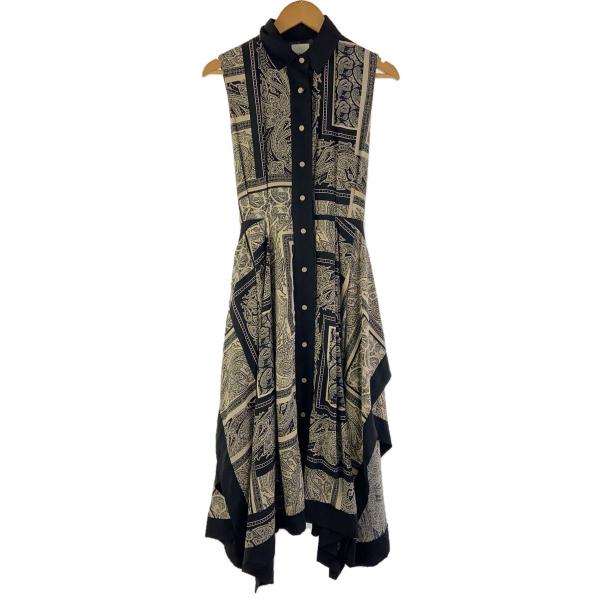 AMERI◆ノースリーブワンピース/--/ポリエステル/BLK/総柄/027150701