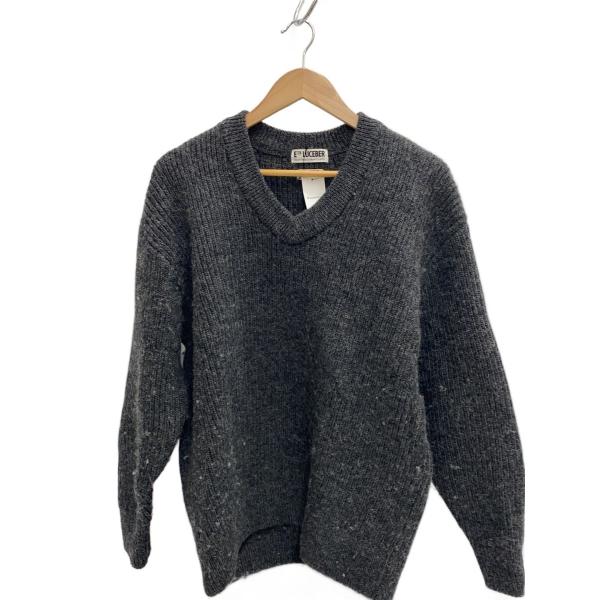 LUCEBER/Vネックエルボーパッチセーター/M/ウール/GRY/24KT04-002-JS