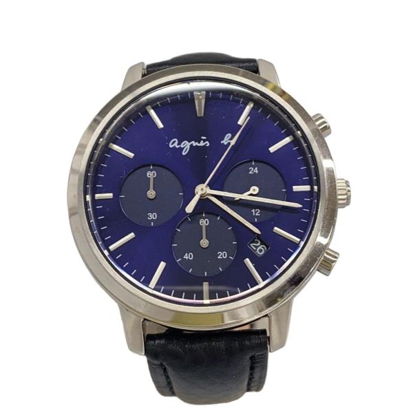 agnes b.◆クォーツ腕時計/アナログ/ステンレス/NVY/BLK/SS/VD53-KWB0