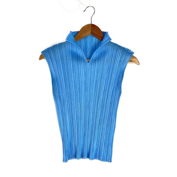 PLEATS PLEASE ISSEY MIYAKE◆カットソー/ノースリーブ/ハイネック/3/ポリ...