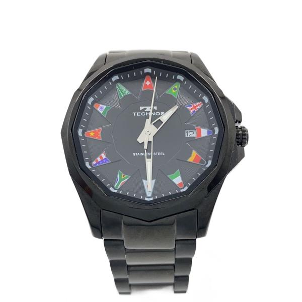 TECHNOS◆クォーツ腕時計/アナログ/ステンレス/BLK/BLK/T9B99//
