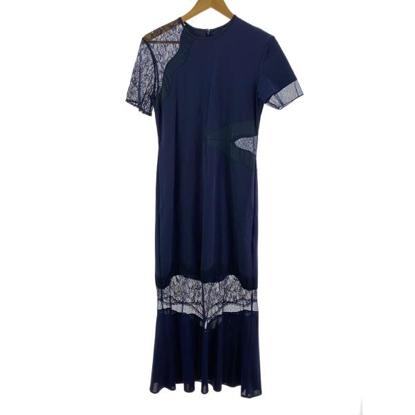 AMERI◆MEDI ASYMMETRY LACE CUT DRESS/M/コットン/NVY/無地/...