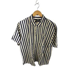 STUSSY◆24SS/FLAT BOTTOM STRIPE SHIRT/半袖シャツ/L/レーヨン/CRM/ストライプ//