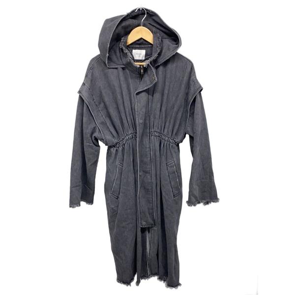 AMERI◆デニムマウンテンパーカーロングコート/FREE/デニム/BLK/01210630530