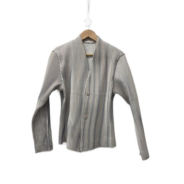 HOMME PLISSE ISSEY MIYAKE◆ジャケット/2/ポリエステル/BEG/ストライプ...