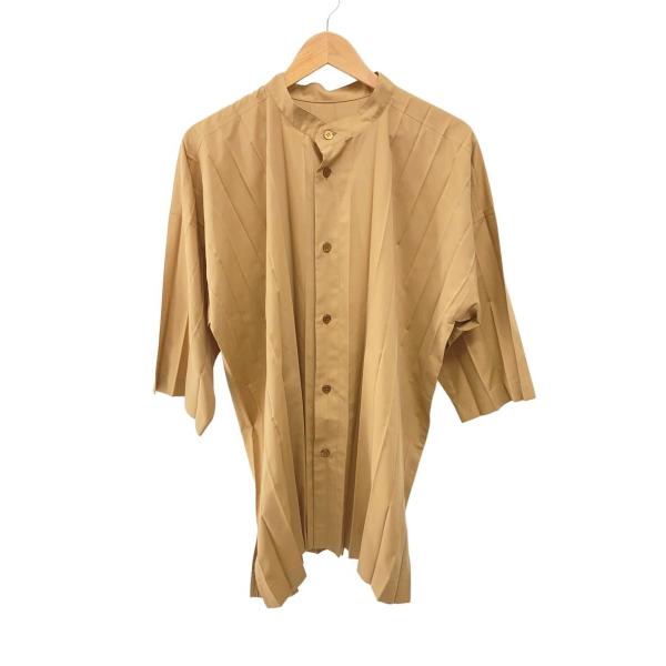 HOMME PLISSE ISSEY MIYAKE◆半袖シャツ/3/ポリエステル/CML/無地/HP...