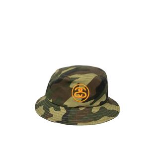 STUSSY◆バケットハット/M/コットン/KHK/カモフラ/メンズ