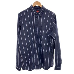 Supreme◆長袖シャツ/M/レーヨン/NVY/ストライプ/19AW/Stripe Shirt