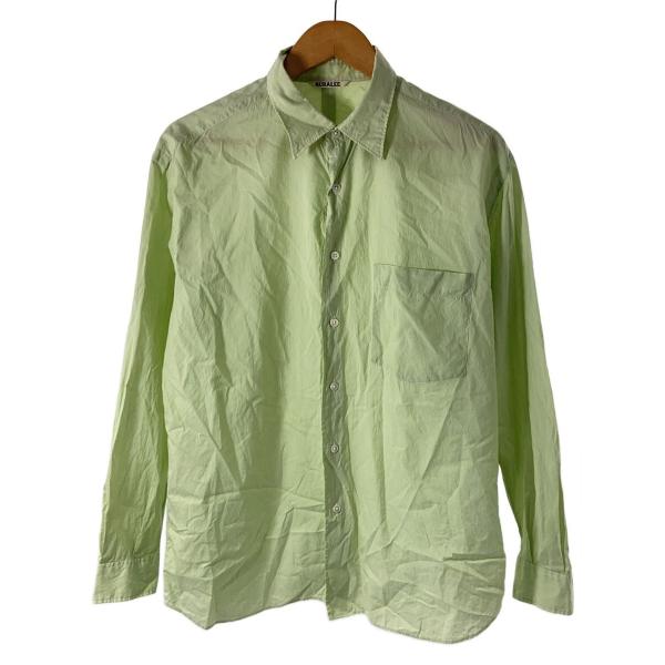 AURALEE◆FINX SILK STRIPE SHIRTS/長袖シャツ/4/コットン/GRN/ス...