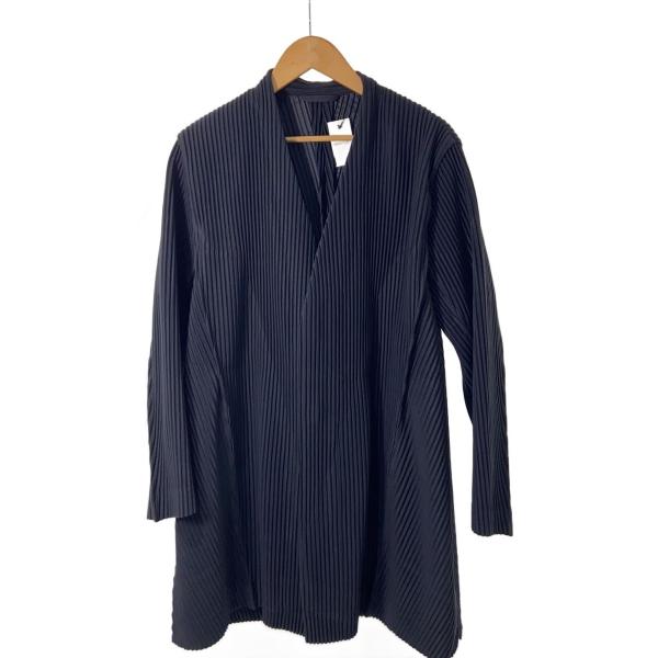 HOMME PLISSE ISSEY MIYAKE◆プリーツロングジャケット/3/ポリエステル/BL...