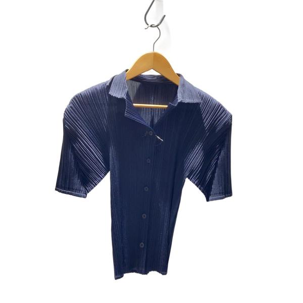 PLEATS PLEASE ISSEY MIYAKE◆半袖シャツ/3/--/NVY/無地/PP21-...