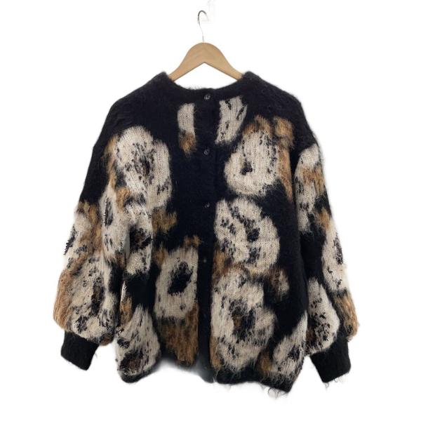 AMERI◆VERONICA JACQUARD KNIT CARDIGAN/FREE/ブラック/01...