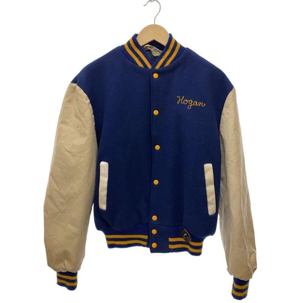 80s/DEERFOOT/スタジャン/三角タグ/刺繍ロゴ/L/コットン/NVY