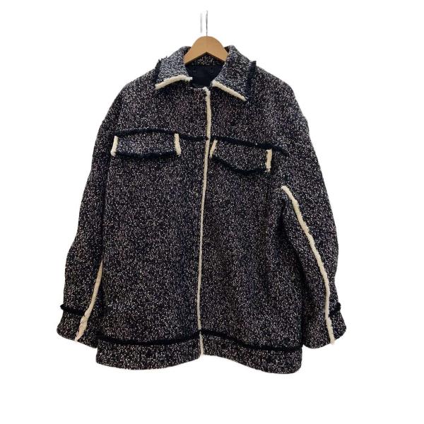 AMERI◆ジャケット/FREE/ポリエステル/ブラック/無地/0225106720410