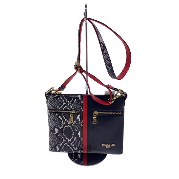 nicole lee◆Faux Leather Shoulder Bag Python/ブラック