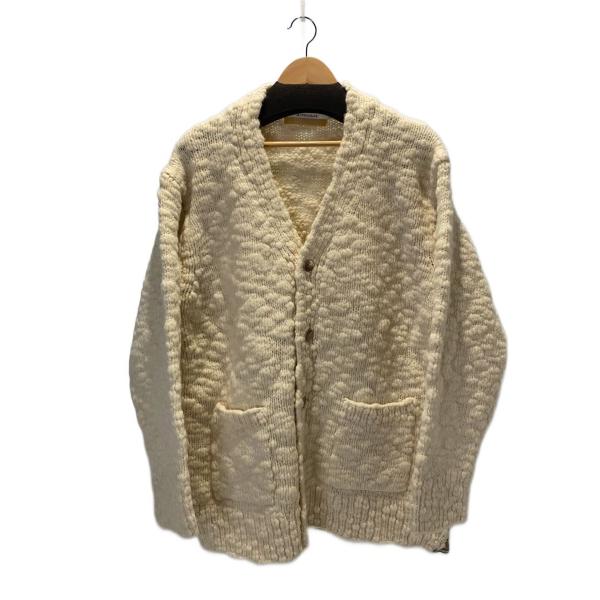 ANSNAM◆River別注/HAND KNITTING CARDIGAN/4/ウール/WHT/RR...