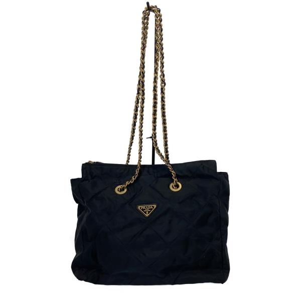 PRADA◆キルティングチェーントートバッグ/ナイロン/BLK