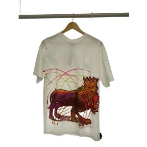 STUSSY◆00s/CUSTOMADE/USA製/Lion Graphic/Tシャツ/--/コットン/WHT