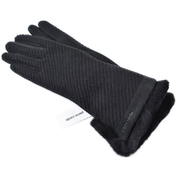 手袋 レディース ブランド ピエールカルダン ウール ラムレザー バイアスストライプ レッキスラビッ...