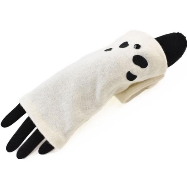 手袋 指なし レディース アンテプリマ ブランド ウール カシミヤ混 アニマル パンダ デザイン 白...
