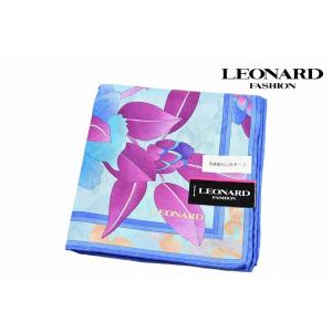 レオナール 大判 ハンカチ レディース 1枚 ブランド LEONARD シルク混 フラワー デザイン プリント ブルー パープル 女性 婦人