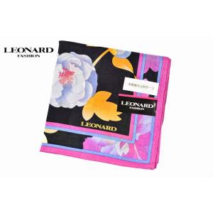 レオナール ハンカチ レディース 1枚 ブランド LEONARD ブラック × ピンクパープル フラ...