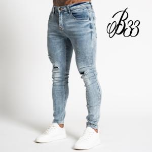 Bee Inspired Clothing ビーインスパイアード Newton Slim Fit - Light Blue ライトブルー スキニー デニム パンツ ダメージ ジーンズ スリム フィット ストレッ｜ssshop