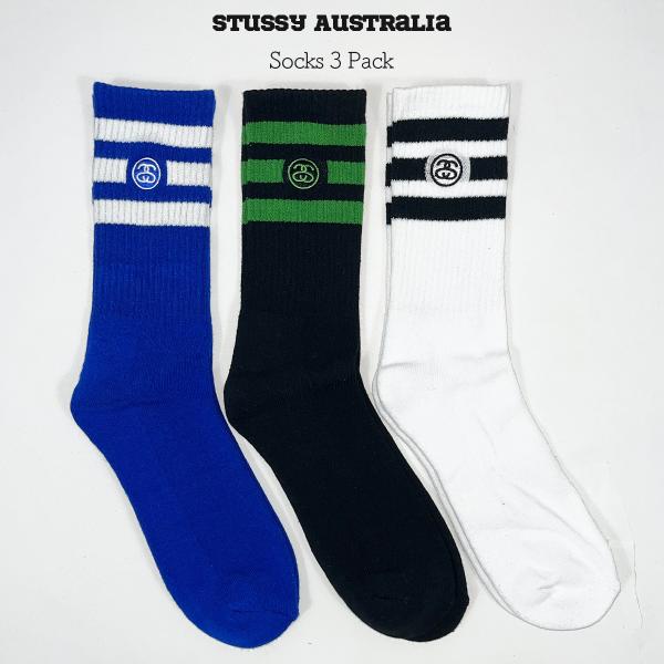 Stussy ソックス 3枚パック SS Link Stripe Socks 3 Pack in A...