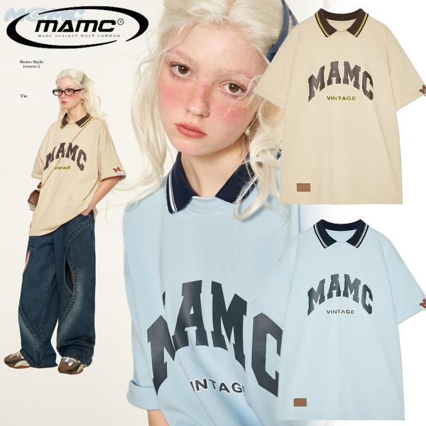 正規品 MAMC Tシャツ 半袖 ロゴ アメカジ レトロ ポロカラー トップス 大人気 話題 人気 ...