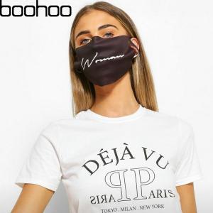 ブーフー boohoo 布マスク Woman Printed Fashion Face Mask BLACK ブラック 黒 マスク ファッションマスク 洗える ロゴ 布 大きめ 大人用 男女兼用 おしゃれ か｜ssshop