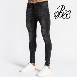 Bee Inspired Clothing ビーインスパイアード Luca Skinny Stretch - Distressed Black ブラック 黒 スキニー デニム パンツ ダメージ ジーンズ スリム フィット｜ssshop